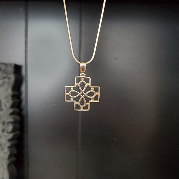 Sterling Open Filigree Cross Necklace ATI - Picture 7 of 15